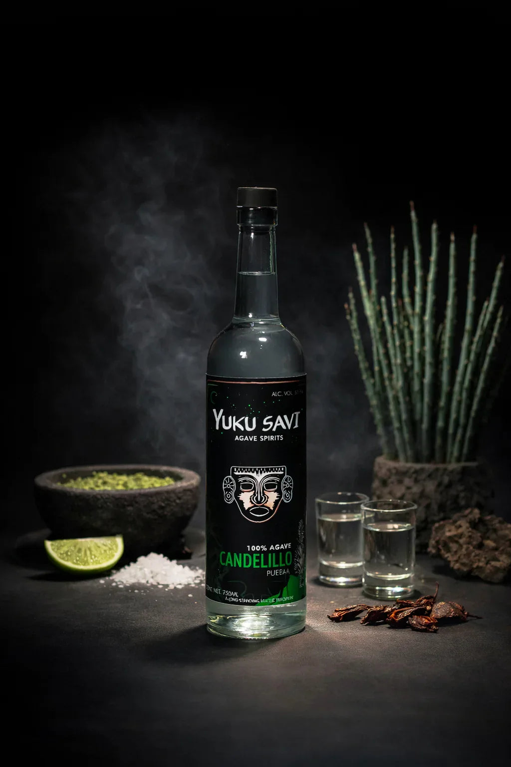 Yuku Savi Candelillo mezcal bottle, small-batch artisanal agave spirit