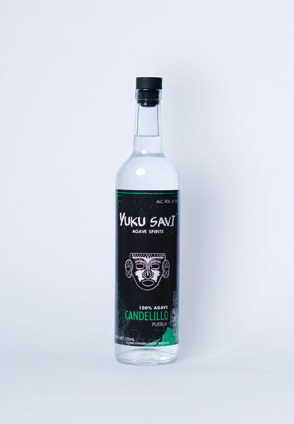 Yuku Savi Candelillo mezcal bottle made from agave karwinskii, small-batch artisanal spirit from Puebla