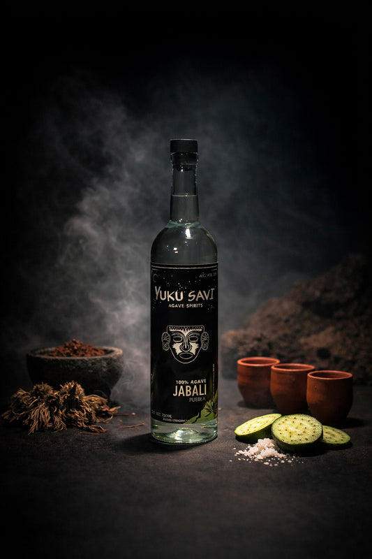 Yuku Savi Jabali mezcal label, artisanal agave spirit made from wild agave triangularis