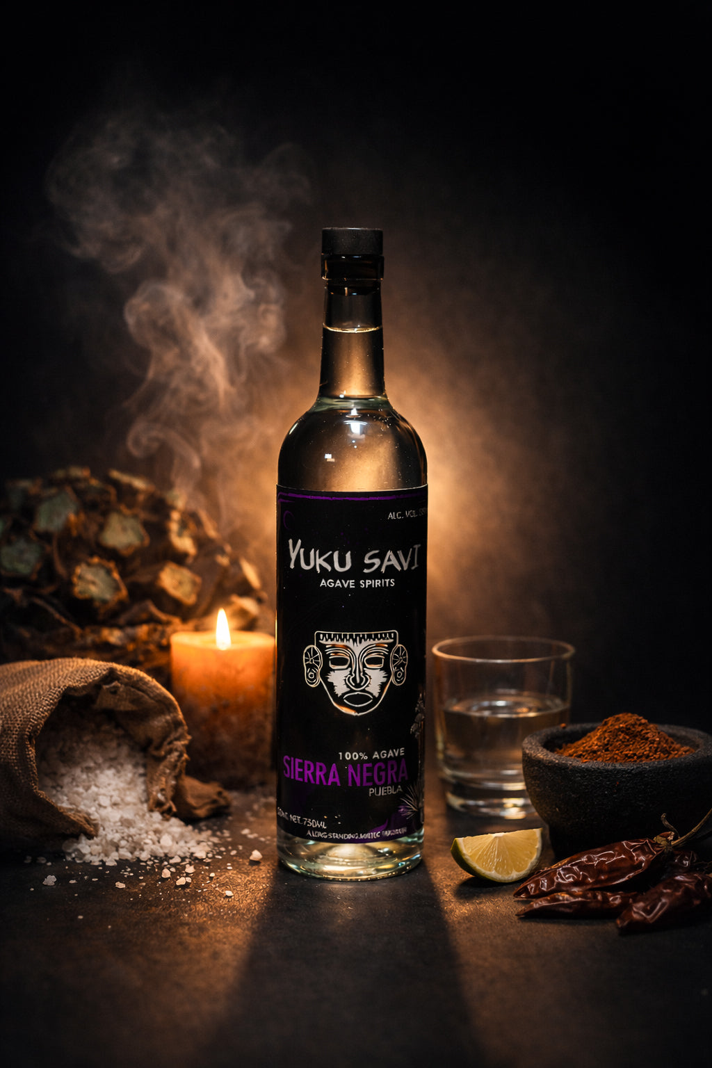 Yuku Savi Sierra Negra mezcal label, artisanal agave spirit from Puebla
